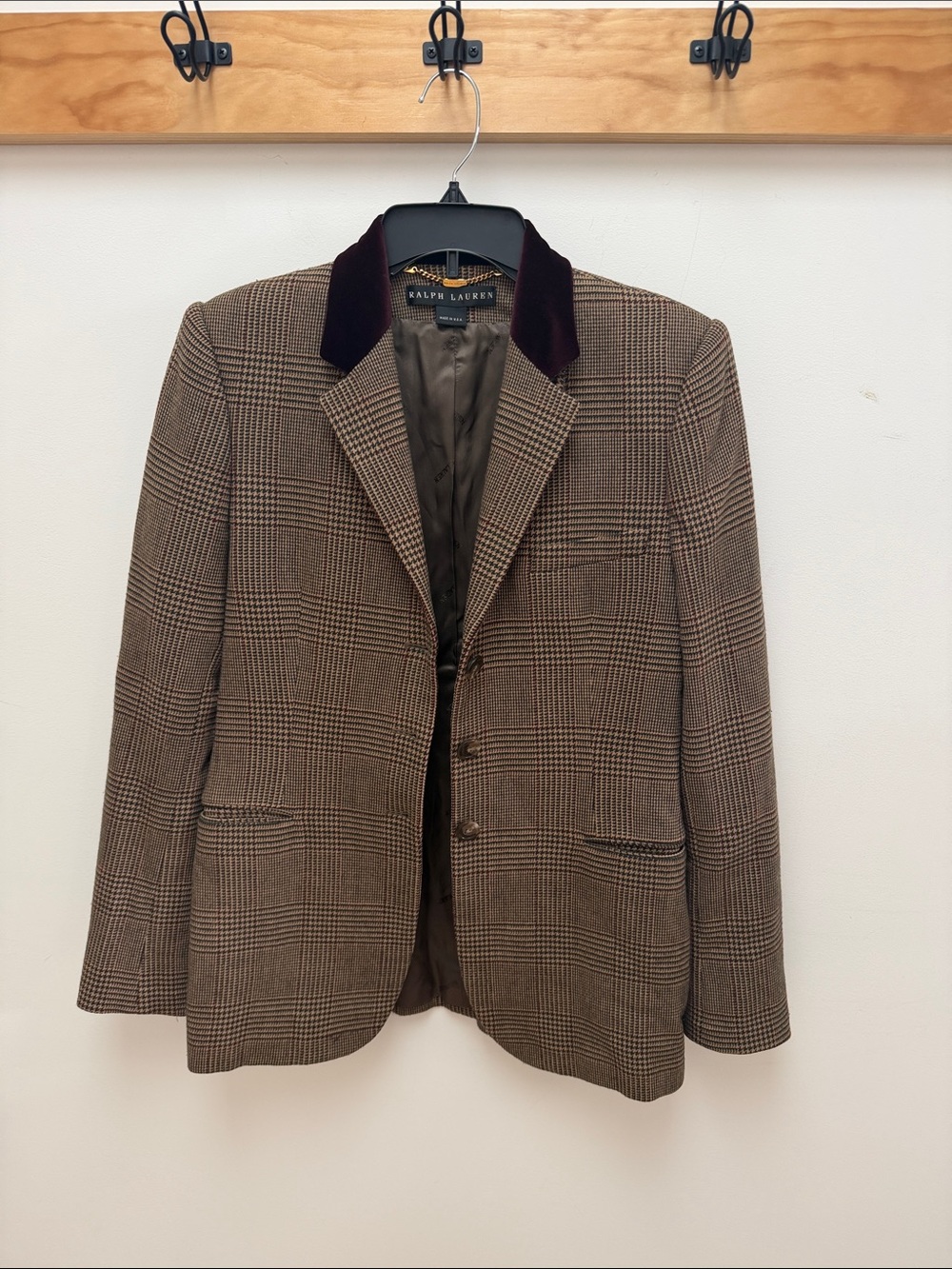 Ralph Lauren Brown Glen Plaid Blazer with Dark Velvet Collar